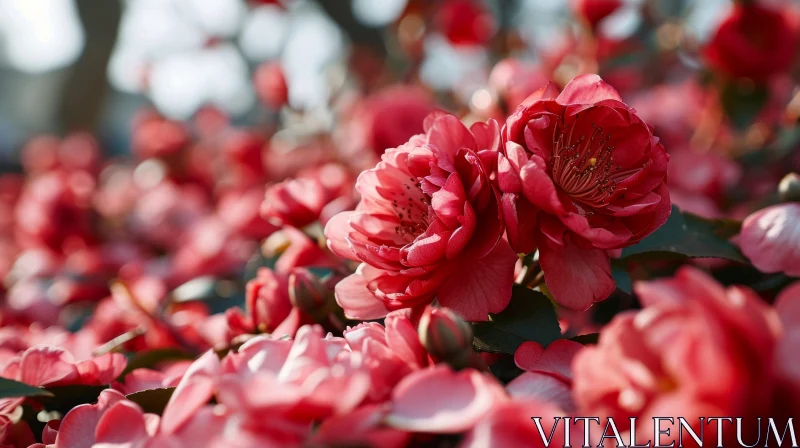Red Camellia Flowers in Full Bloom - Delicate Beauty Captured AI Image