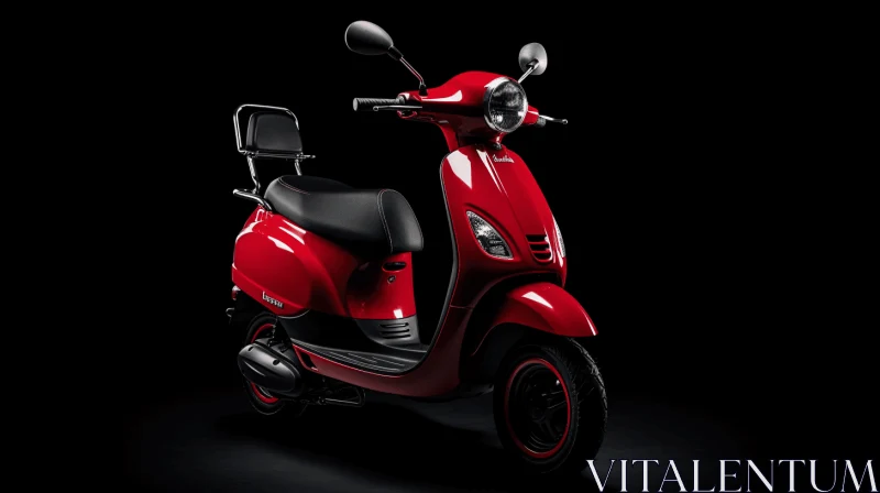 Red Moped with Black Wheels on Black Background - Striking Transport Artwork AI Image
