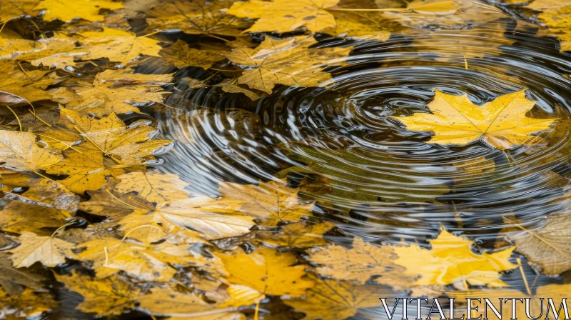 Tranquil Pond Covered in Fallen Maple Leaves AI Image