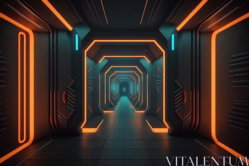Captivating Futuristic Corridor with Neon Lights AI Image