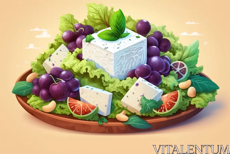 Delicious Salad with Grapes, Nuts, and Cheese - Cubo-Futurism Style AI Image