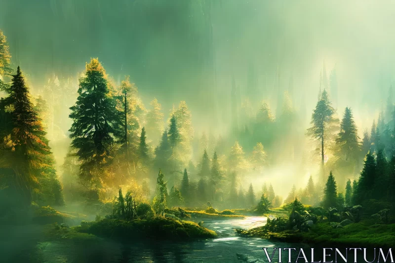 Enchanting Forest River: A Serene Journey into Nature's Beauty AI Image