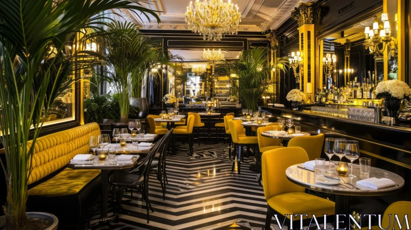 Luxurious Restaurant with Black and White Checkered Floor AI Image