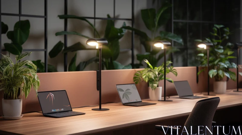 Sleek Office Workstations in a Modern Setting AI Image