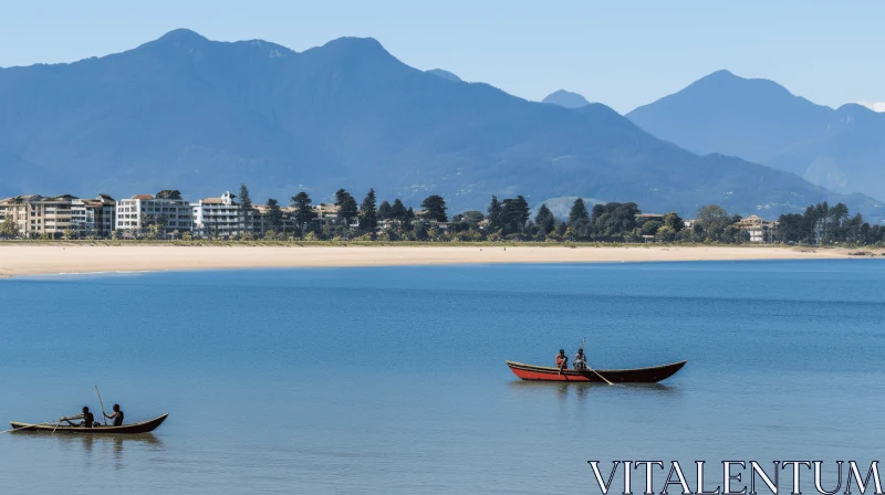 Tranquil Canoeing on a Serene Lake | Coastal Views | Traditional Arts AI Image