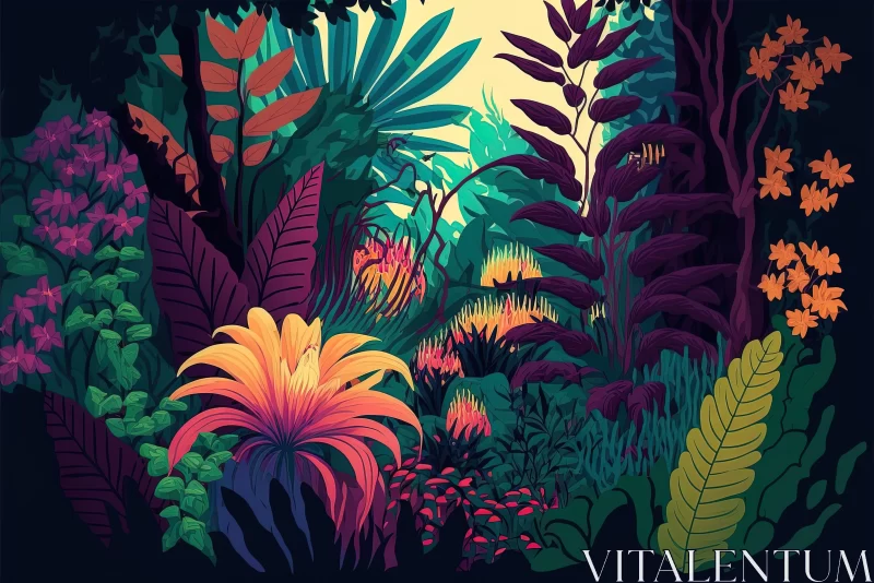 Vibrant Tropical Forest: A Captivating Cartoon Abstraction AI Image