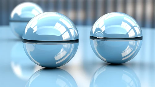 Blue Glossy Spheres 3D Rendering