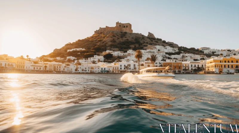 Captivating Island of Santos in Greece: A Golden Light Journey AI Image