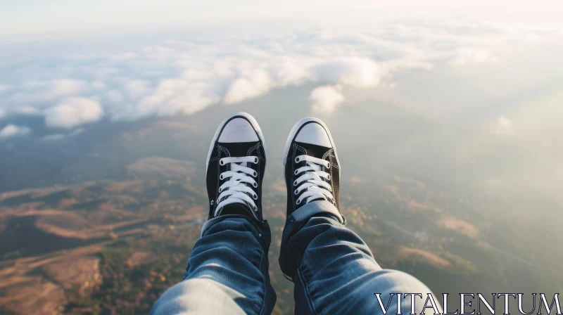 Majestic Landscape with Feet in Black Sneakers - Surreal Art AI Image