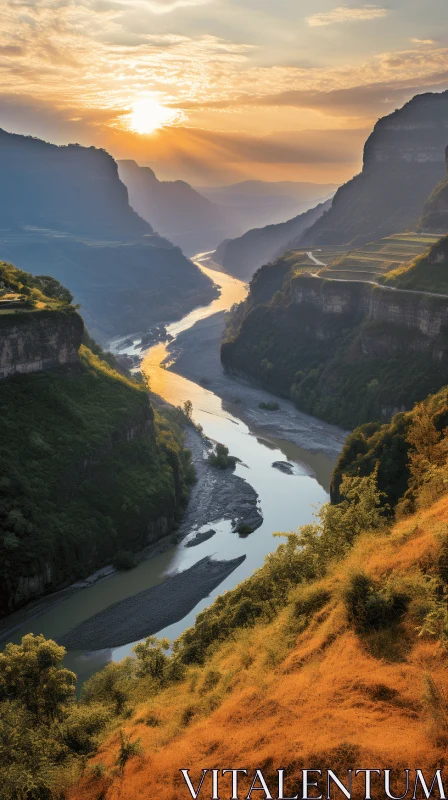 Captivating River Flowing Amidst Majestic Mountains | Nature Photography AI Image