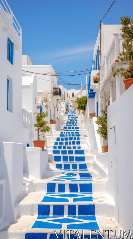 Captivating White and Blue Stairs: Greek Art and Architecture AI Image