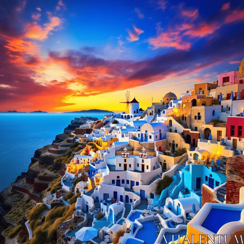 AI ART Colorful Houses in Greece at Sunset | Exotic Fantasy Landscapes