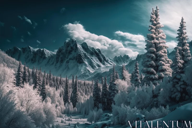 Infrared Forest Wallpaper: Majestic Mountains in Epic Fantasy Style AI Image
