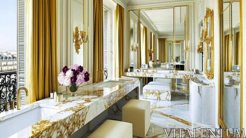 Luxurious Marble Bathroom with City View AI Image