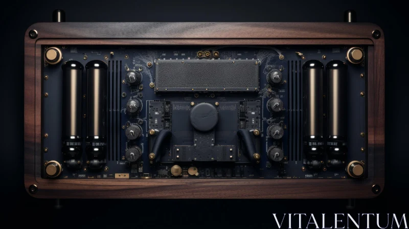 Modern Tube Amplifier in Wooden Case - Detailed View AI Image
