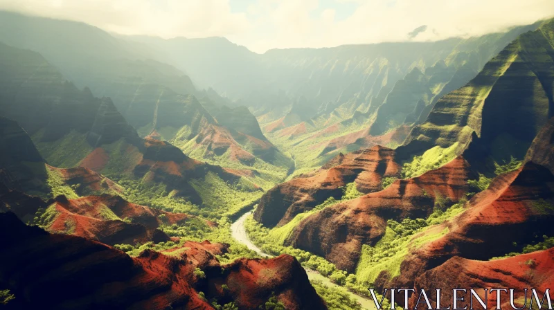 Red Mountains in Hawaii: A Delicately Rendered Nature Wonders Artwork AI Image
