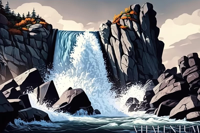 Mysterious Seascape: Captivating Waterfall Art in 8k Resolution AI Image