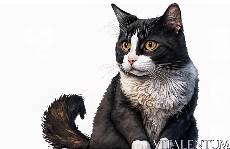 Realistic Cat Painting on White Background | Hyper-Detailed Illustration AI Image