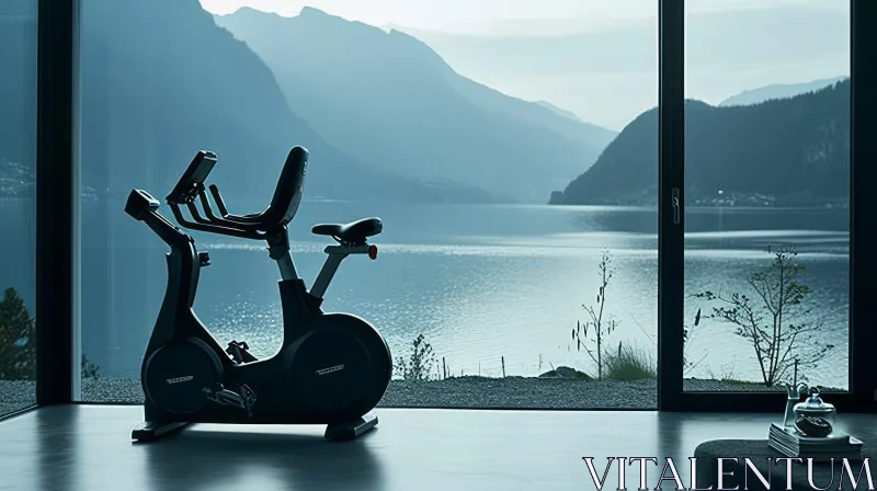 Stunning Home Gym with Stationary Bike and Scenic Window View AI Image