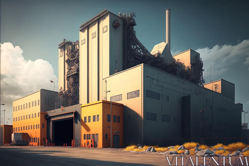 Warehouse Scene with Building: Realistic Landscapes in Dark Cyan and Orange AI Image