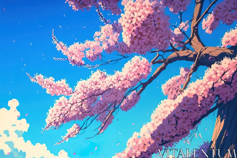 Delicate Pink Blossom Tree in 2D Game Art Style AI Image