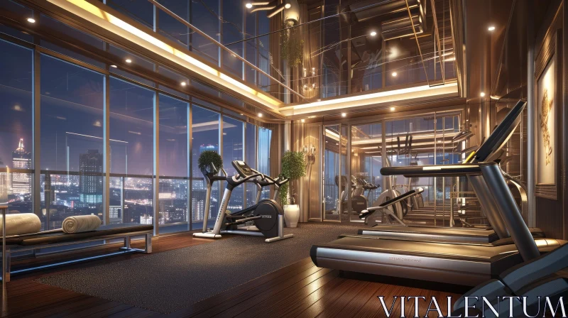Luxury Gym with Floor-to-Ceiling Windows | City Skyline View AI Image