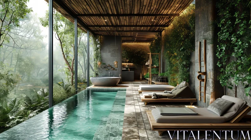 Modern Luxury House with Pool in Lush Jungle - 3D Rendering AI Image