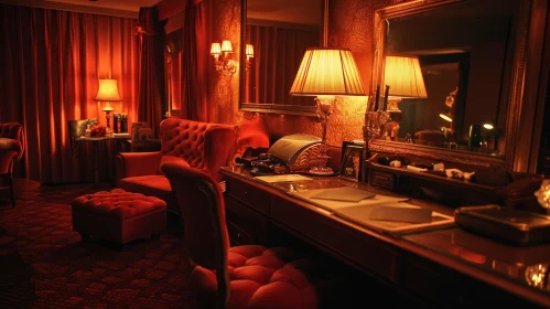 Opulent Red-Themed Hotel Room