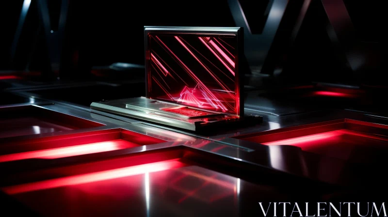 Dark Futuristic Metal Laptop with Red Glowing Logo AI Image