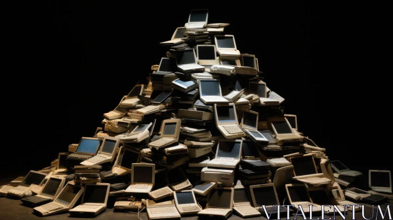 E-waste Art: Glowing Pile of Old Laptop Computers AI Image