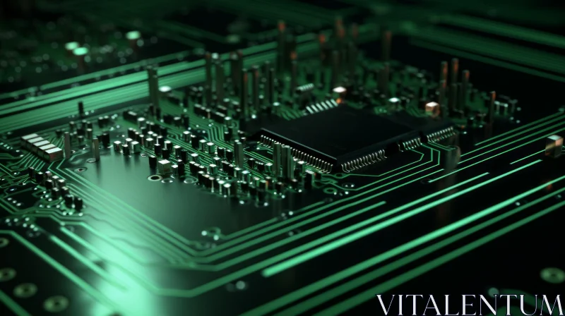 Green Circuit Board with Black Processor - Technology Close-Up AI Image