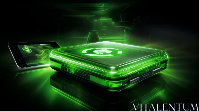 Green Translucent Computer Case with Skull Logo - 3D Rendering AI Image