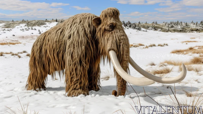 Majestic Mammoth in Snowy Field - Captivating Natural Wonder AI Image