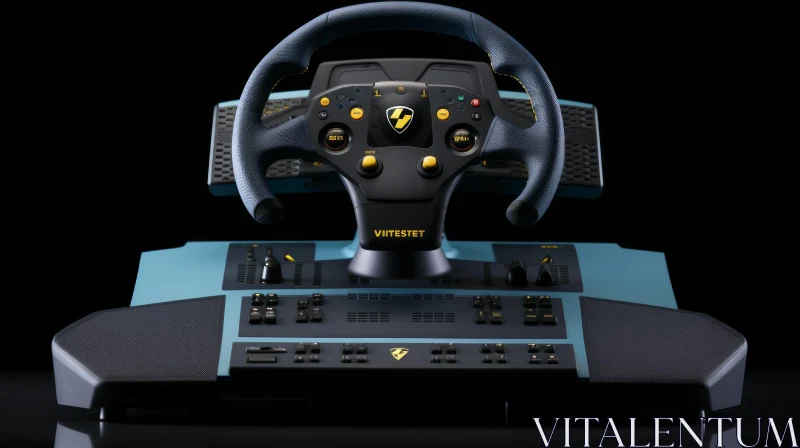 Professional Black and Blue Leather Steering Wheel with Buttons and Switches AI Image