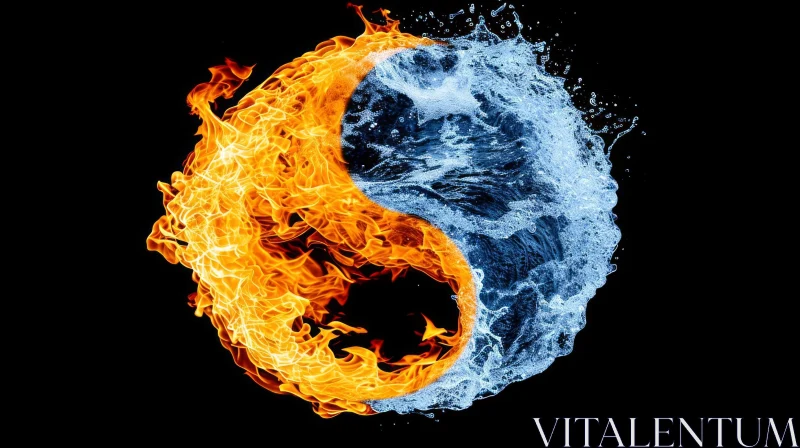 Yin-Yang Symbol with Fire and Water - Abstract Art AI Image