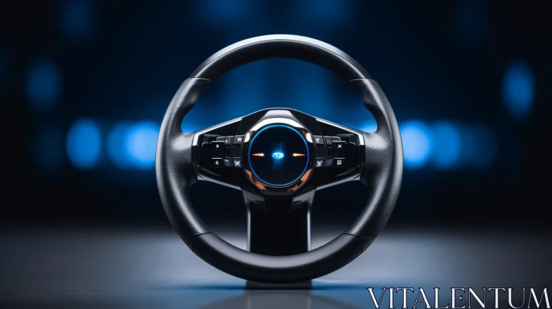 Black Leather Steering Wheel with Control Panel AI Image