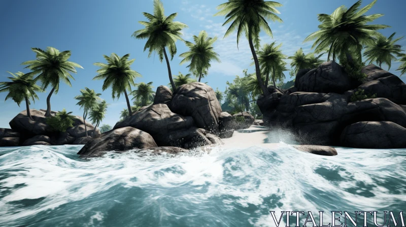 Captivating 3D Palm Trees in Ocean Simulation | Nature Artwork AI Image
