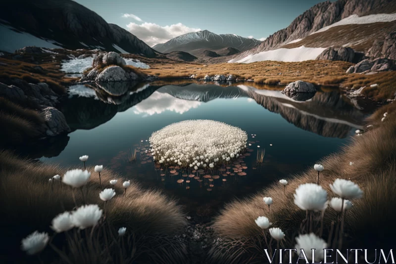 Captivating Mountain Landscape with Water and Flowers AI Image