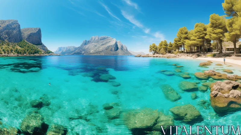 Captivating Underwater Macro Photo of Turquoise Lake and Rocky Mountains AI Image