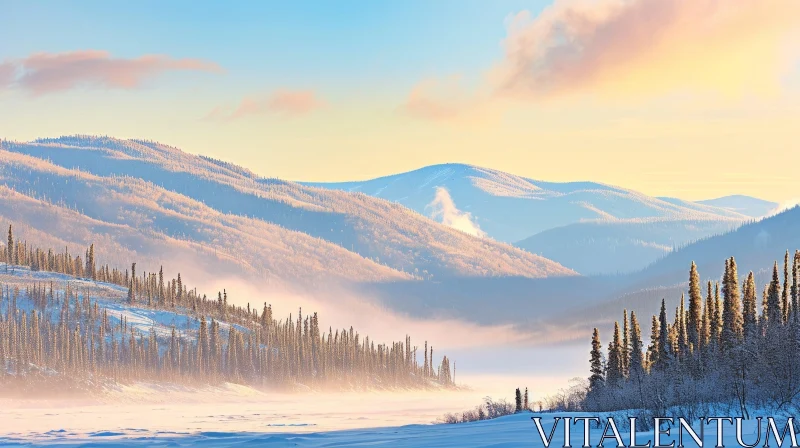 AI ART Captivating Winter Landscape with Snow-Capped Mountains and Frozen River