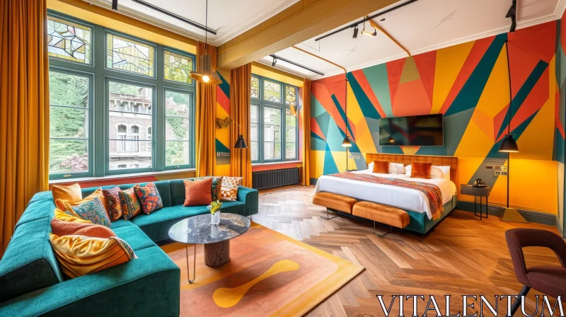 Colorful and Modern Hotel Room Design AI Image