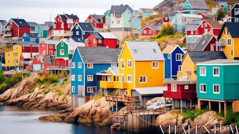 Captivating Coastal Views: Colorful Houses on the Shore AI Image
