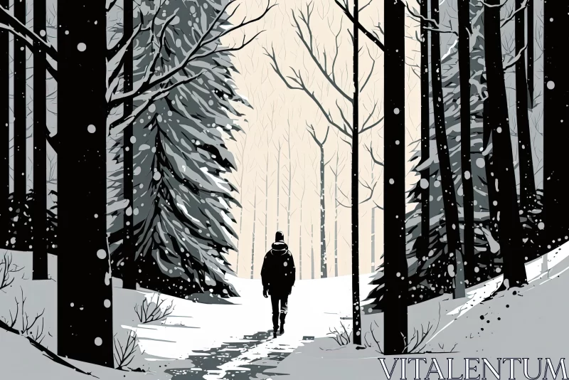 Captivating Illustration of a Person Walking Through a Snowy Forest AI Image