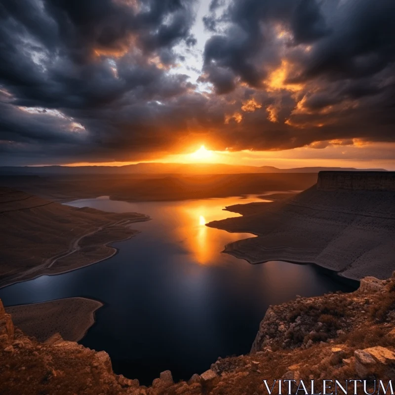 Captivating Sunset Over Lake: A Breathtaking Natural Beauty AI Image