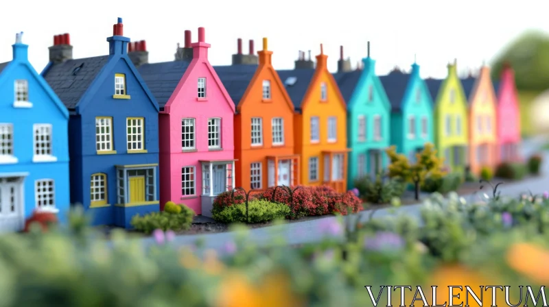 Colorful Houses with Bushes in Front - Architecture Photography AI Image