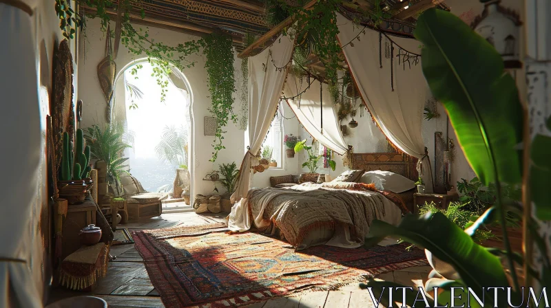 Cozy Bedroom with Plants: A Serene Retreat AI Image