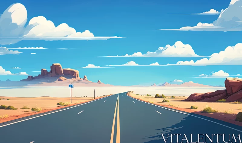 Desert Road with Clouds: Caricature-like Illustrations AI Image