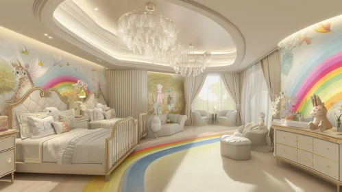 Luxurious Children's Bedroom with Curved Ceiling and Rainbow Theme