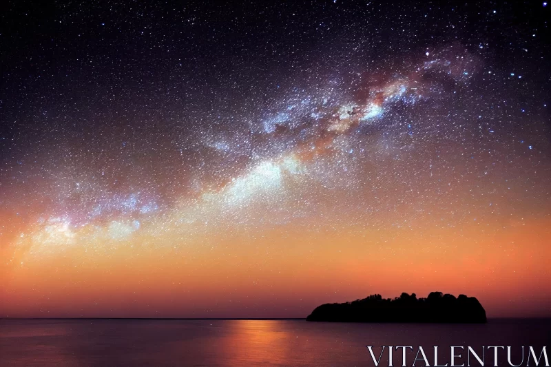 Milky Way and Stars Above Sea and Island: A Captivating Nature Wonder AI Image