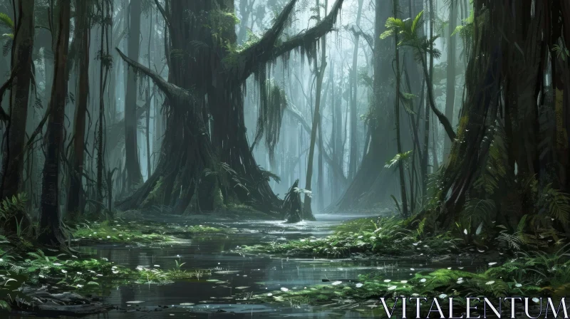 Mystical Jungle Swamp Digital Painting AI Image